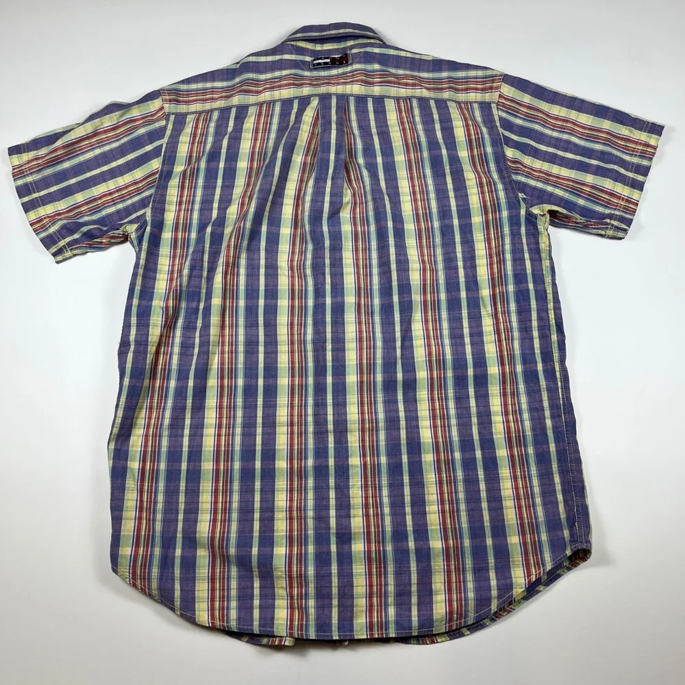 VTG Tommy Jeans Mens M Plaid Short Sleeve Button Down Shirt Multi-Color Cotton